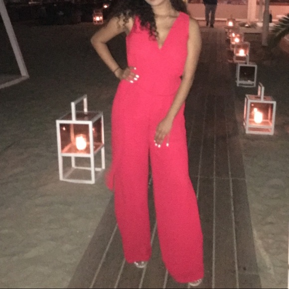 Red Wide Leg Jumpsuit - Picture 3 of 4